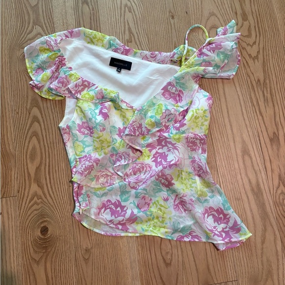 Majorelle Floral Asymmetrical Ruffle Sleeve Top - Picture 1 of 4